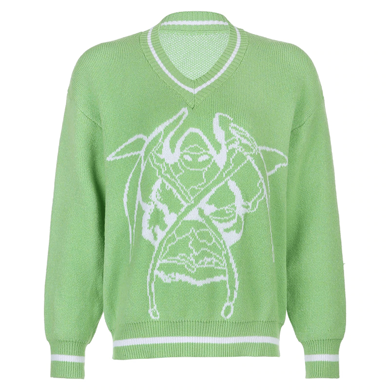 Grim Reaper Jacquard Knit V Neck Sweater - Ghoul RIP