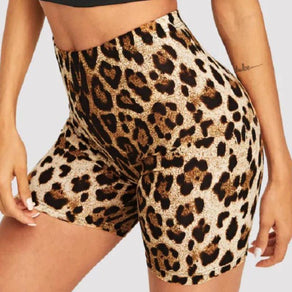 High Waist Leopard Print Biker Shorts - Ghoul RIP