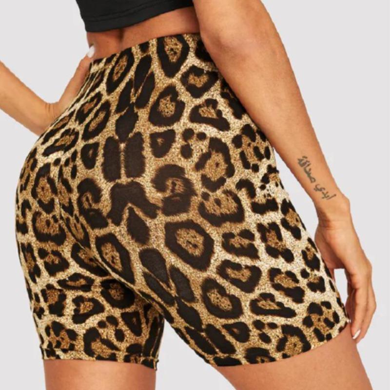 High Waist Leopard Print Biker Shorts - Ghoul RIP