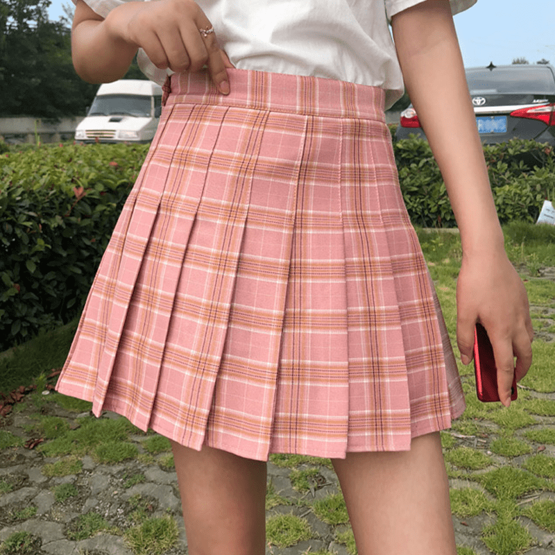 High Waist Plaid Pattern Pleated Skirt - Ghoul RIP