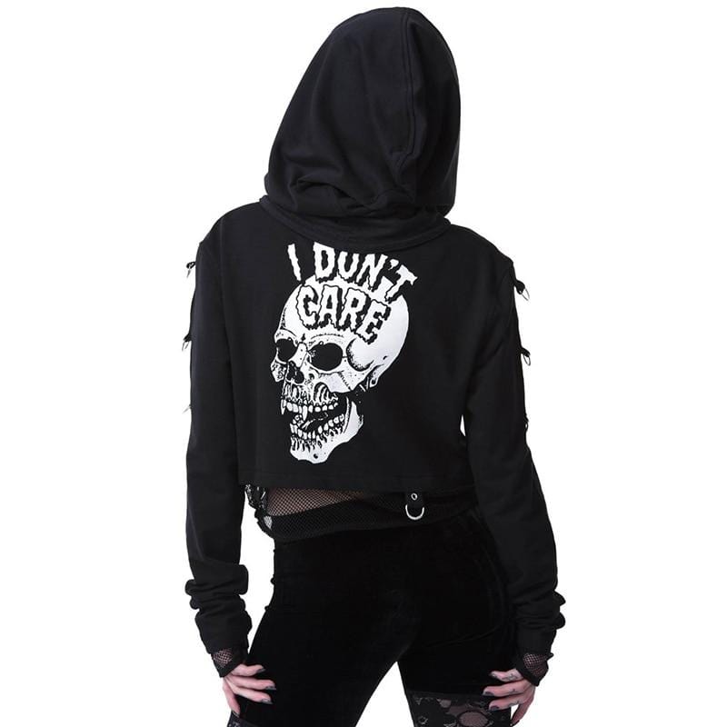 I Don't Care Cropped Hoodie - Ghoul RIP