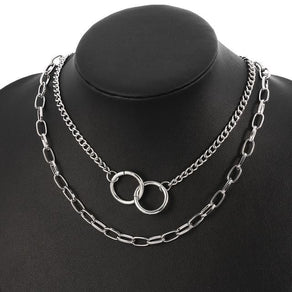 Interlocking Rings Two Chain Necklace Set - Ghoul RIP