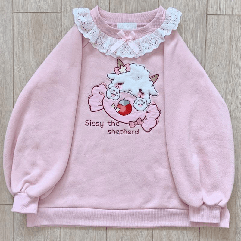Kawaii Frill Neck Embroidered Sweater - Ghoul RIP