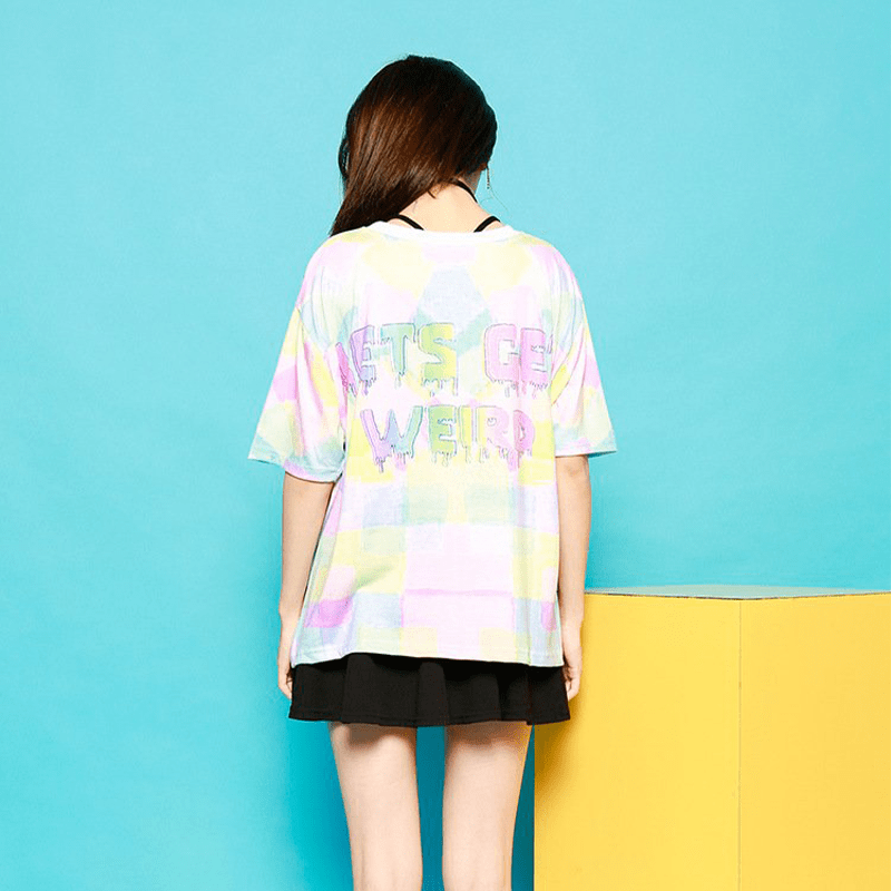 Kawaii 'Let's Get Weird' All Over Print Graphic Tee - Ghoul RIP