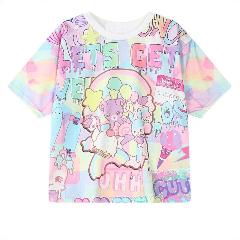 Kawaii 'Let's Get Weird' All Over Print Graphic Tee - Ghoul RIP