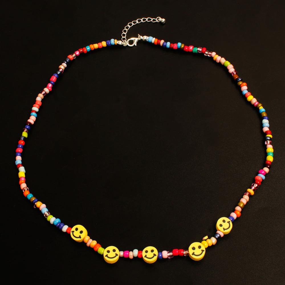 Kidcore Harajuku Smiley Face Bead Necklace - Ghoul RIP