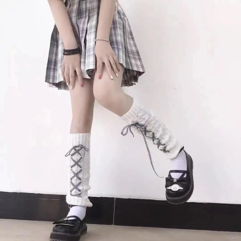 Knitted Lace Up Leg Warmers - Ghoul RIP