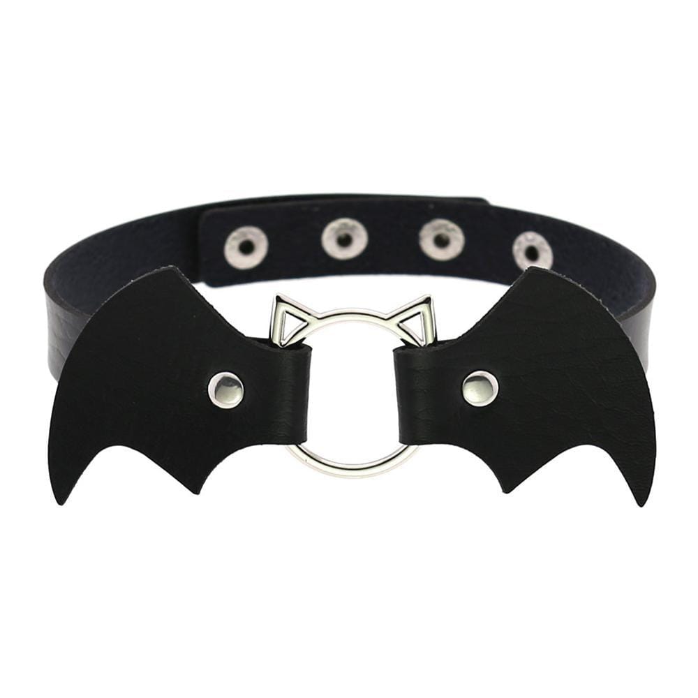 Leather Bat Shaped Choker Necklace - Ghoul RIP