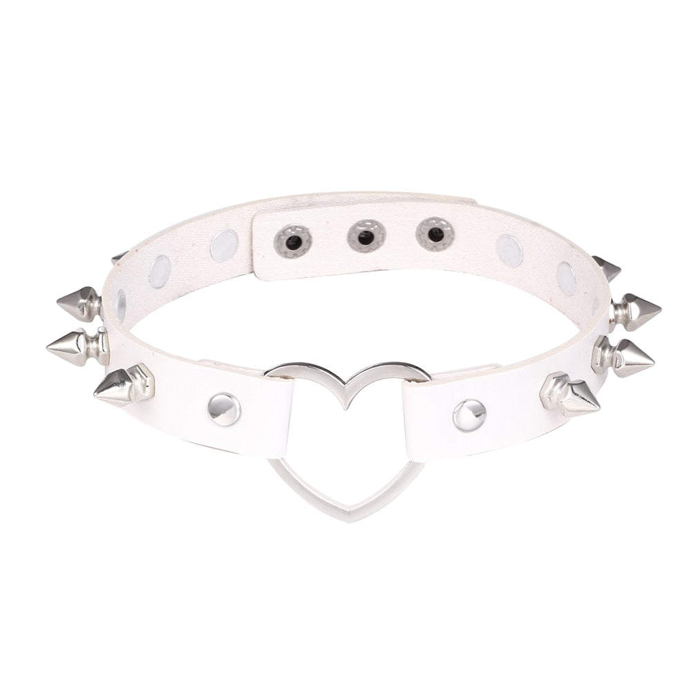 Leather Heart & Spikes Choker Necklace - Ghoul RIP