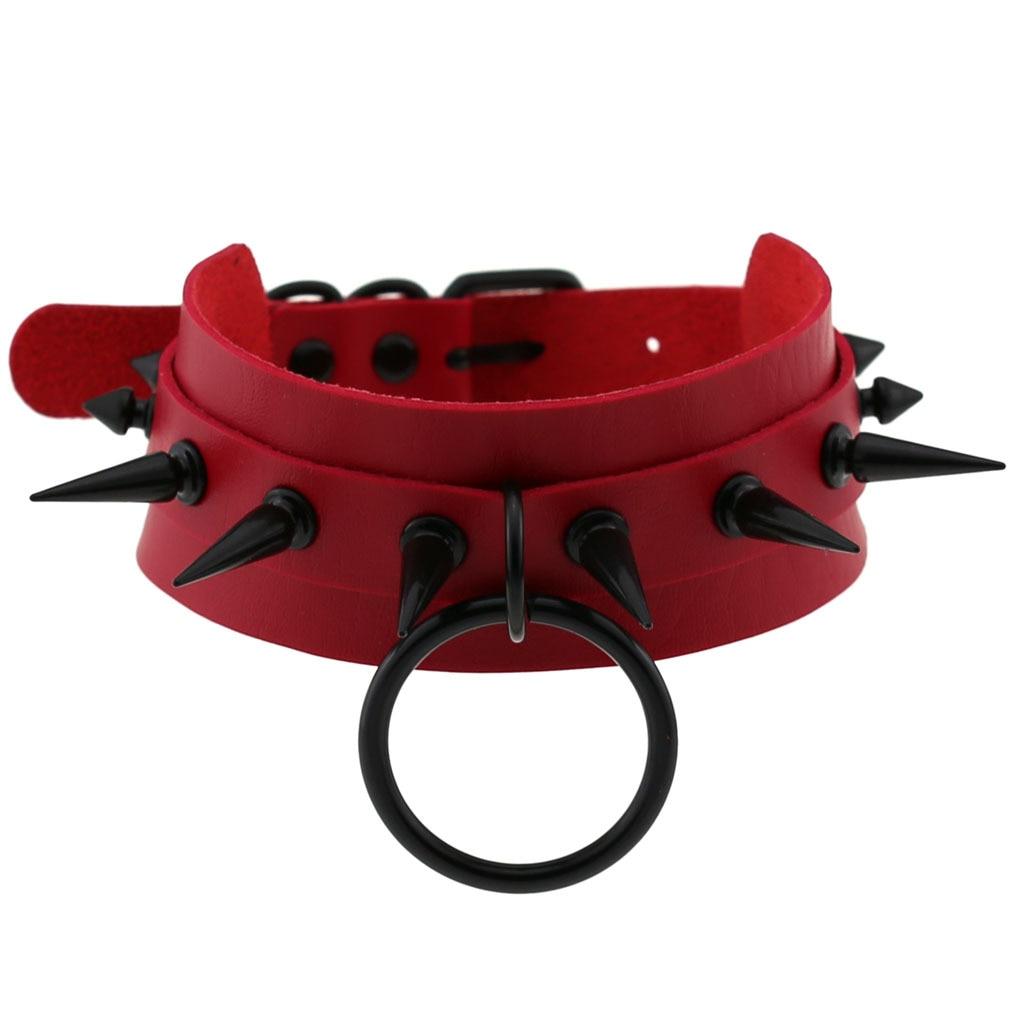 Leather Spiked Choker With O Ring - Ghoul RIP