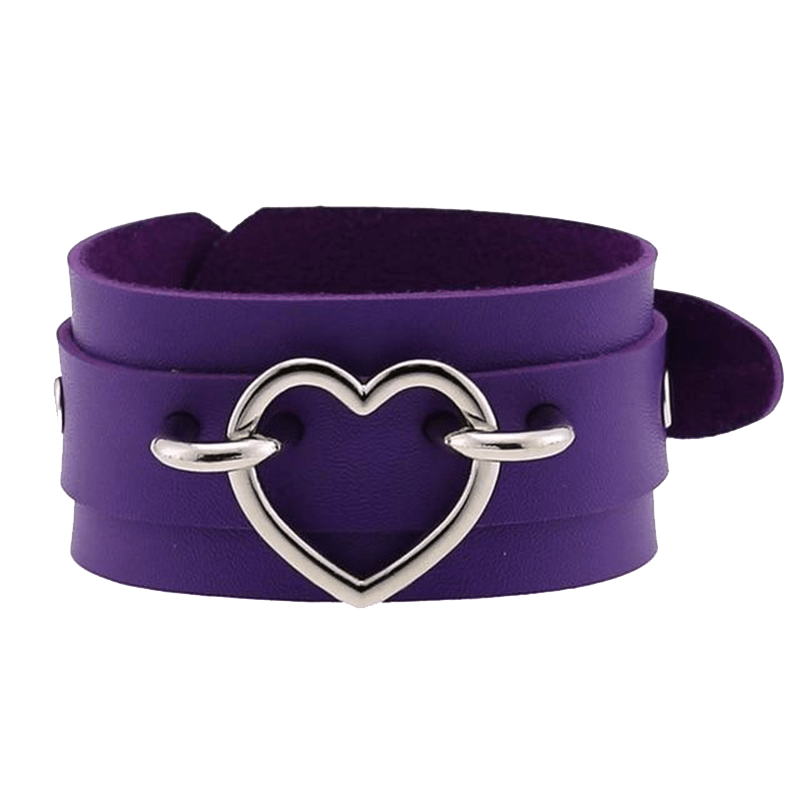 Leather Strap Bracelet With Silver Heart Design - Ghoul RIP