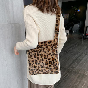 Leopard Print Faux Fur Plush Bag - Ghoul RIP