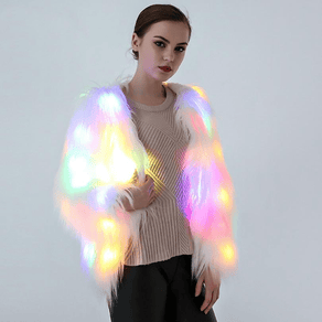 Light Up Faux Fur Jacket with Built-in LED Lights - Ghoul RIP