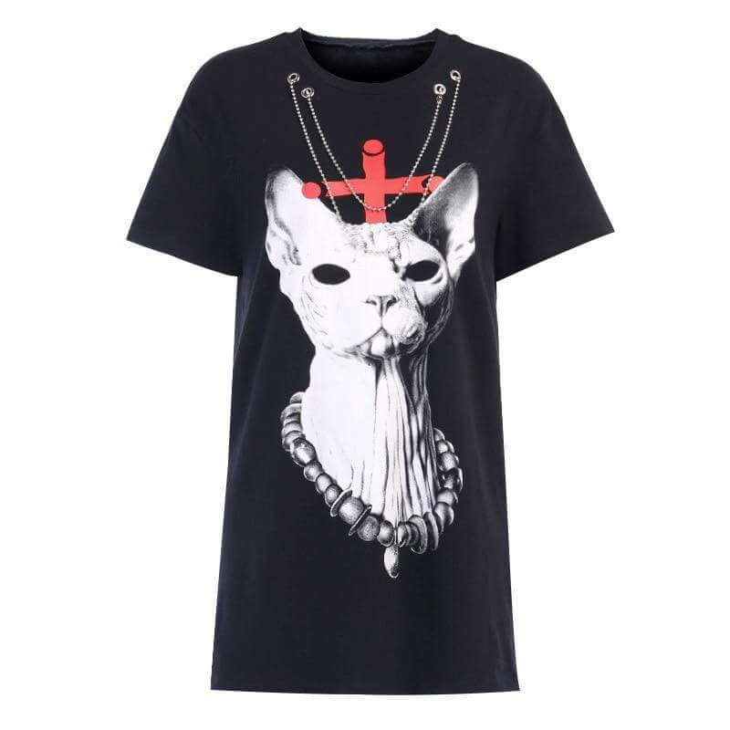Longline Gothic Sphinx Cat Graphic Tee - Ghoul RIP