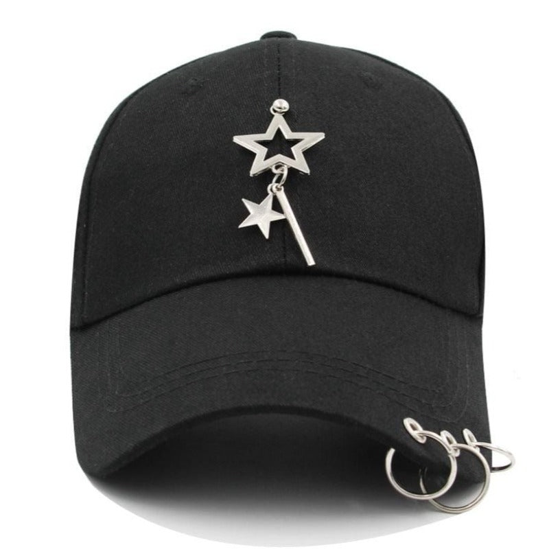 Metal Star & Ring Charm Baseball Cap - Ghoul RIP