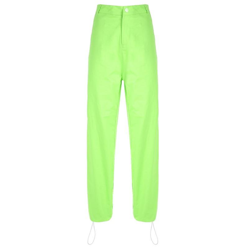 Neon Green High Waist Pants With Adjustable Cuffs - Ghoul RIP