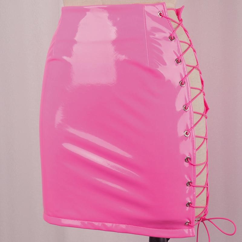 Neon Wet Look Skirt With Lace Up Side - Ghoul RIP