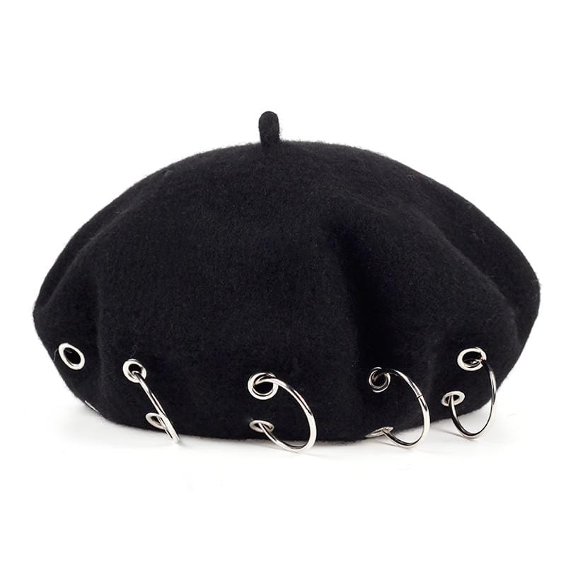 O Ring Decoration Wool Beret - Ghoul RIP
