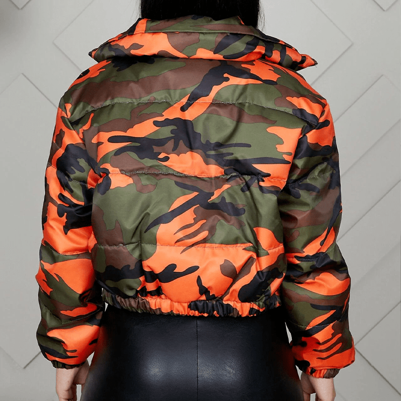 Orange Camo Cropped Puffer Jacket - Ghoul RIP