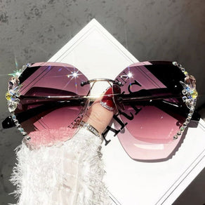 Oversized Rimless Sunglasses With Rhinestone Accents - Ghoul RIP