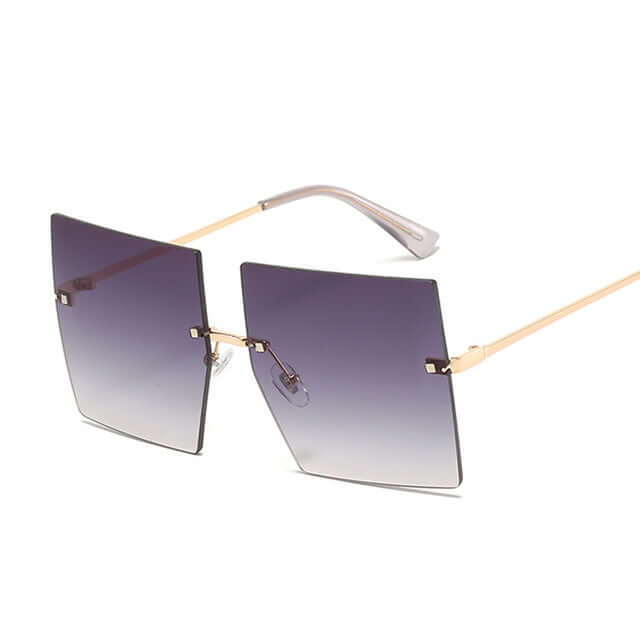 Oversized Square Frame Rimless Sunglasses - Ghoul RIP