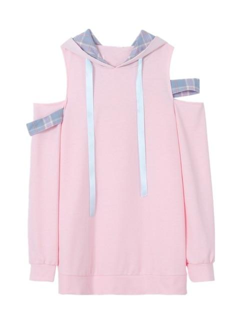 Pastel Pink Hoodie With Cut Out Shoulders - Ghoul RIP