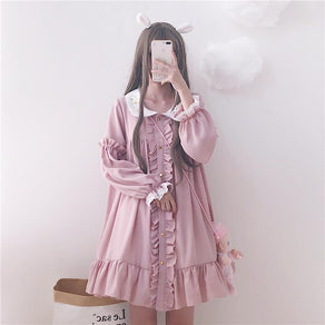 Pink & White Lace Ruffled Lolita Dress - Ghoul RIP