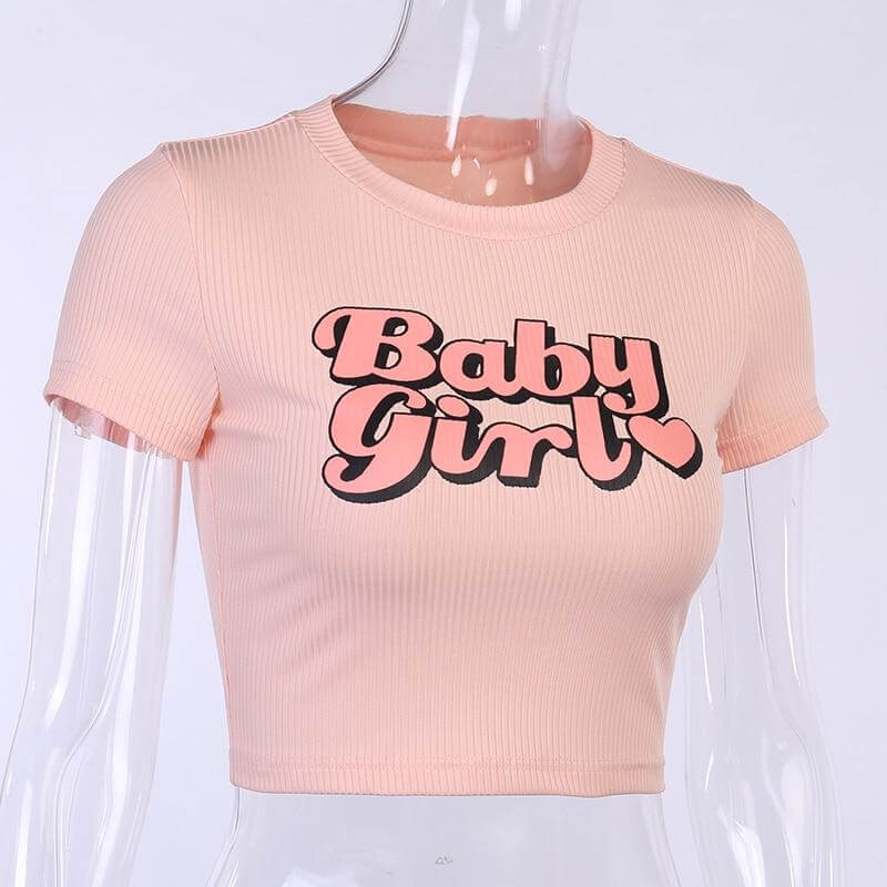 Pink 'Baby Girl' Rib Knit Y2K Baby Tee - Ghoul RIP