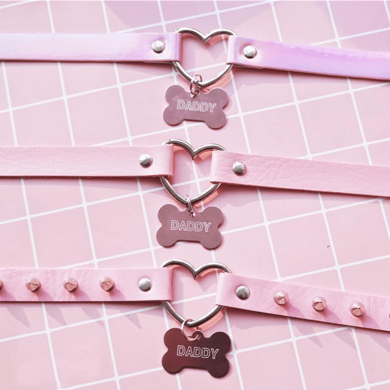 Pink 'Daddy' Tag Collar Style Choker - Ghoul RIP