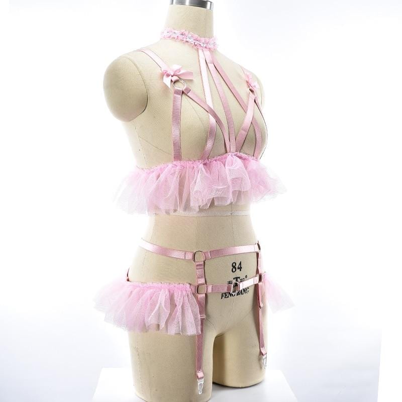 Pink Lace Body Harness Set - Ghoul RIP