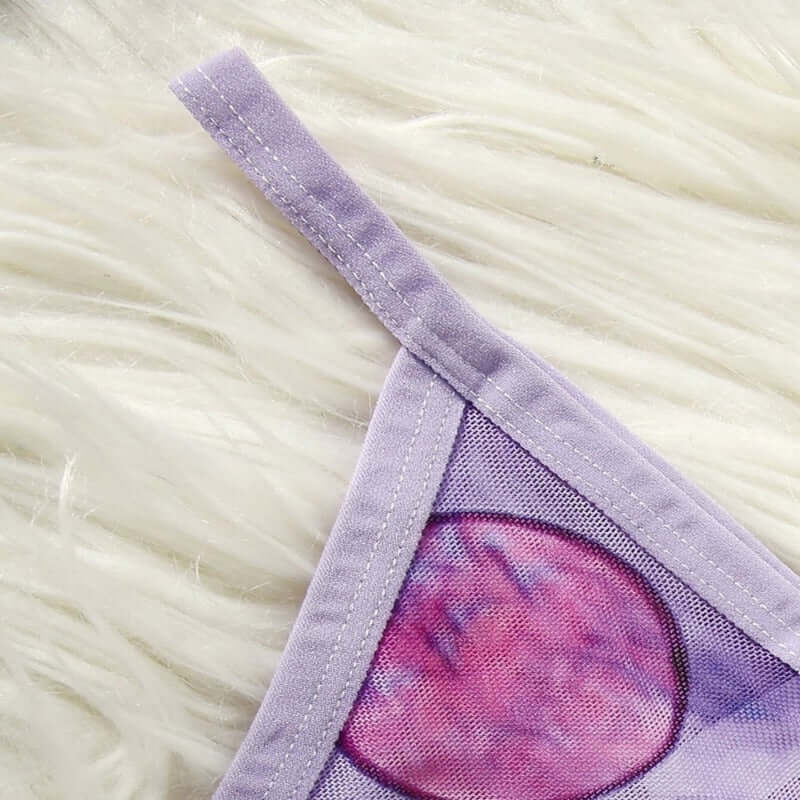 Purple Alien Print Strappy Bikini With Skirt Wrap - Ghoul RIP