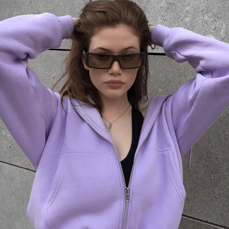 Purple Cropped Zipper Hoodie - Ghoul RIP