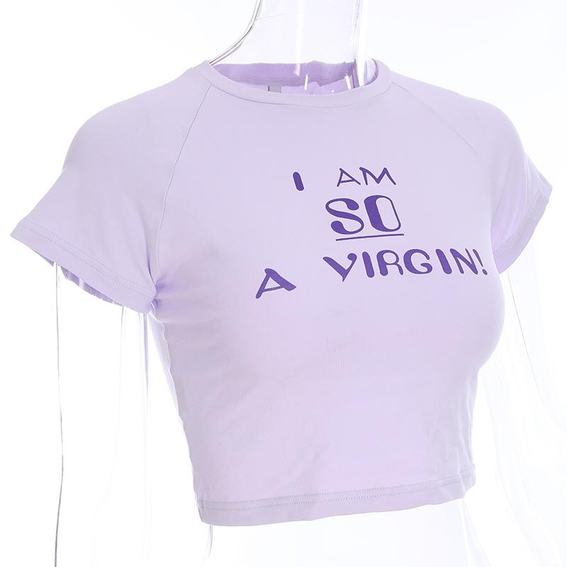 Purple 'I Am SO A Virgin' Y2K Baby Tee - Ghoul RIP