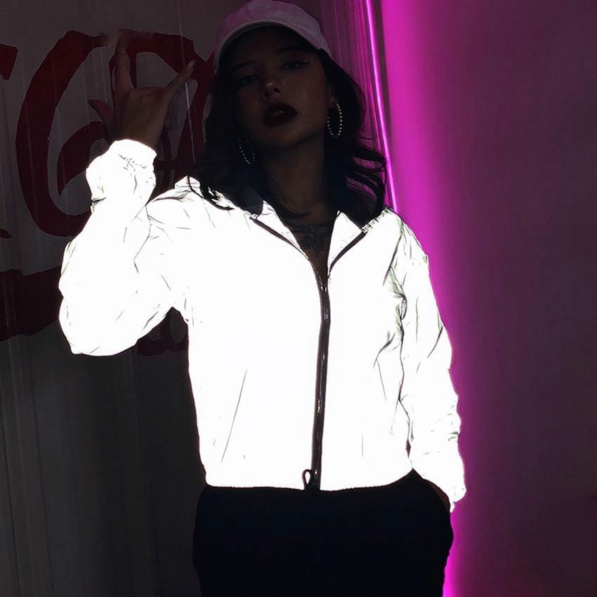 Reflective Cropped Track Jacket With Hood - Ghoul RIP