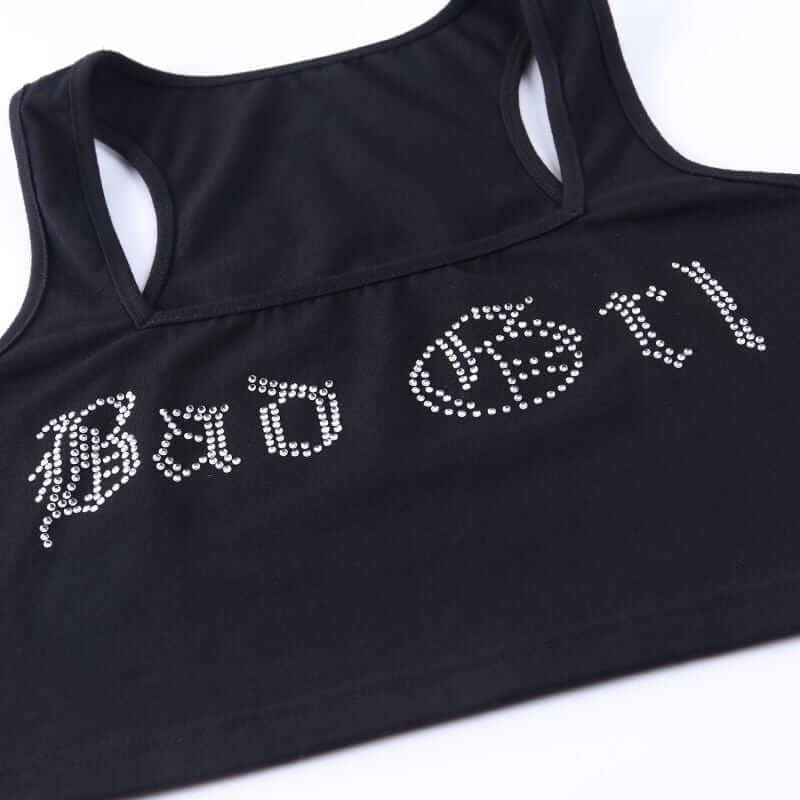 Rhinestone 'Bad Grl' Crop Top & Pencil Skirt Set - Ghoul RIP