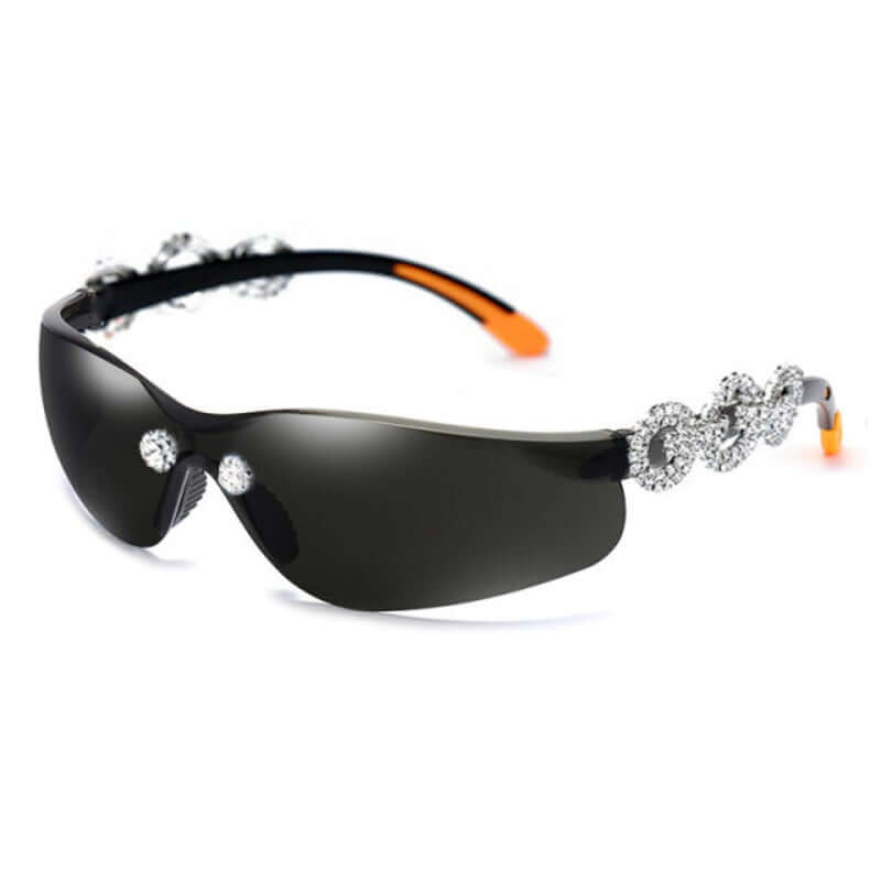 Rhinestone Bling Rimless Sport Sunglasses - Ghoul RIP