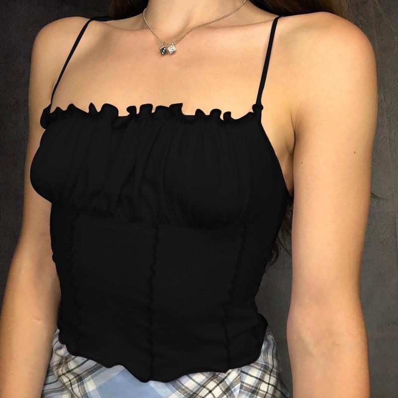 Ruffled Cropped Cami Top - Ghoul RIP