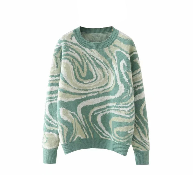 Sage Green Abstract Knit Swirl Sweater - Ghoul RIP