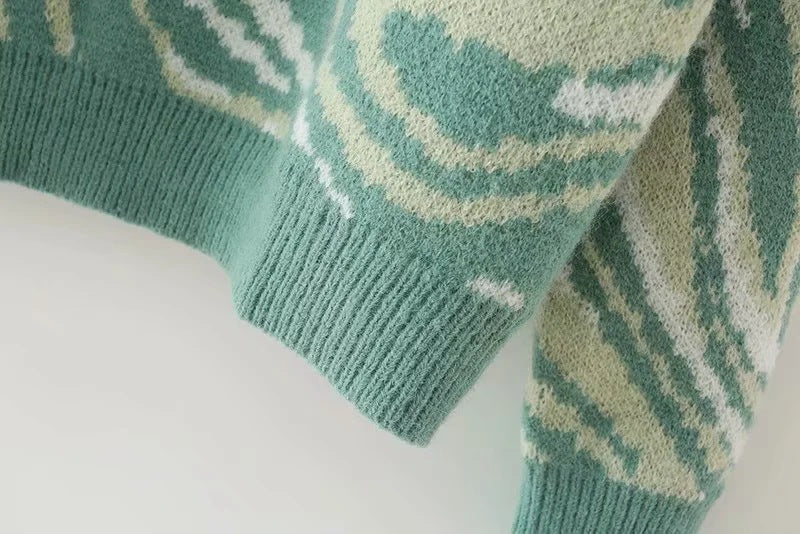 Sage Green Abstract Knit Swirl Sweater - Ghoul RIP