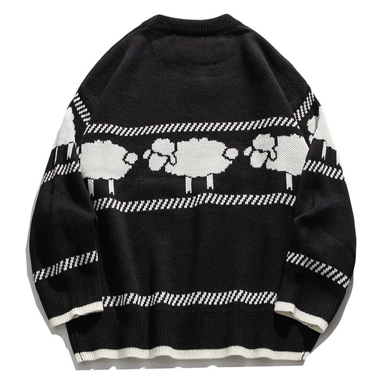 Sheep Pattern Jacquard Knit Sweater - Ghoul RIP