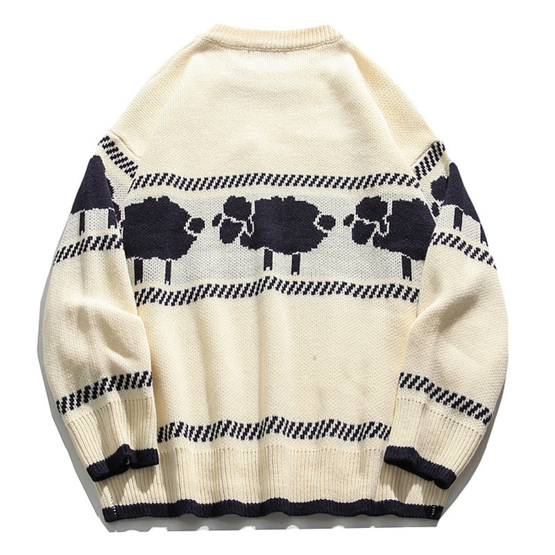 Sheep Pattern Jacquard Knit Sweater - Ghoul RIP