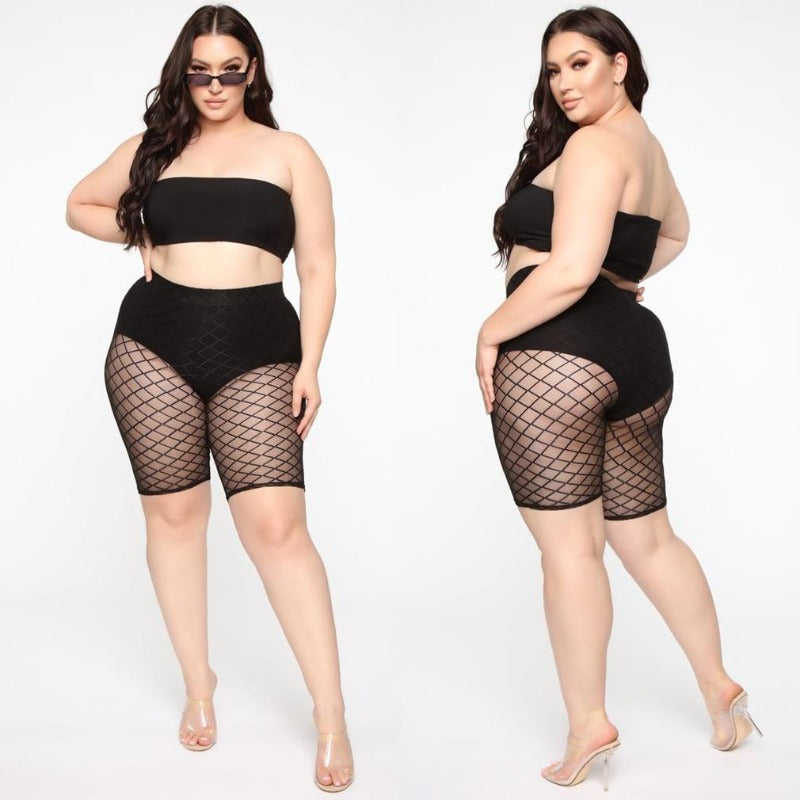 Sheer Fishnet Biker Shorts - Ghoul RIP