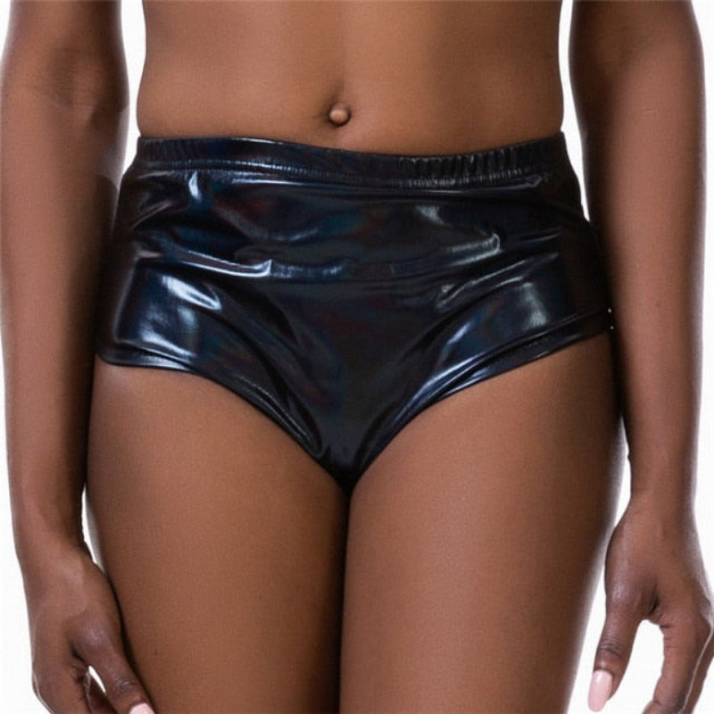 Shiny Festival Booty Shorts With Elastic Waist - Ghoul RIP