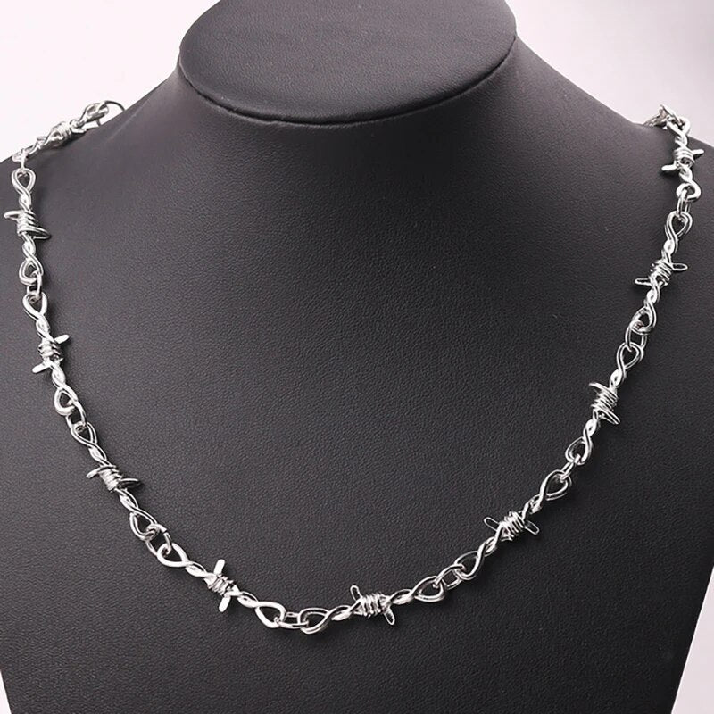 Silver Barbed Wire Chain Necklace - Ghoul RIP