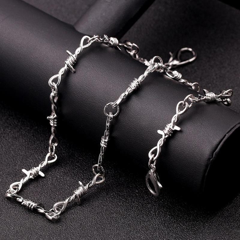 Silver Barbed Wire Chain Necklace - Ghoul RIP