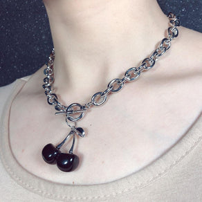 Silver Chain Necklace With Cherry Pendant - Ghoul RIP