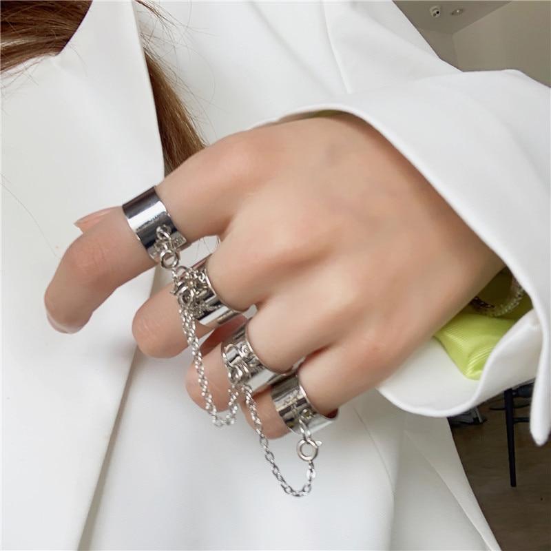 Silver Connected Chain Ring Set - Ghoul RIP