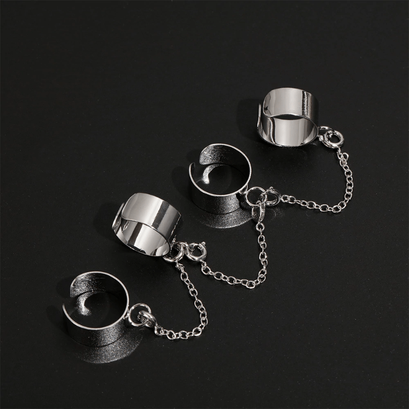Silver Connected Chain Ring Set - Ghoul RIP