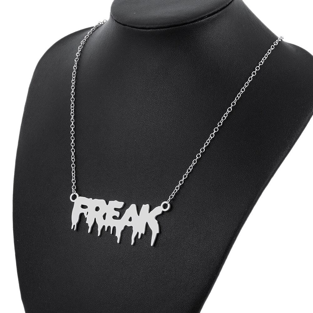 Silver 'Freak' Letter Pendant Chain Necklace - Ghoul RIP