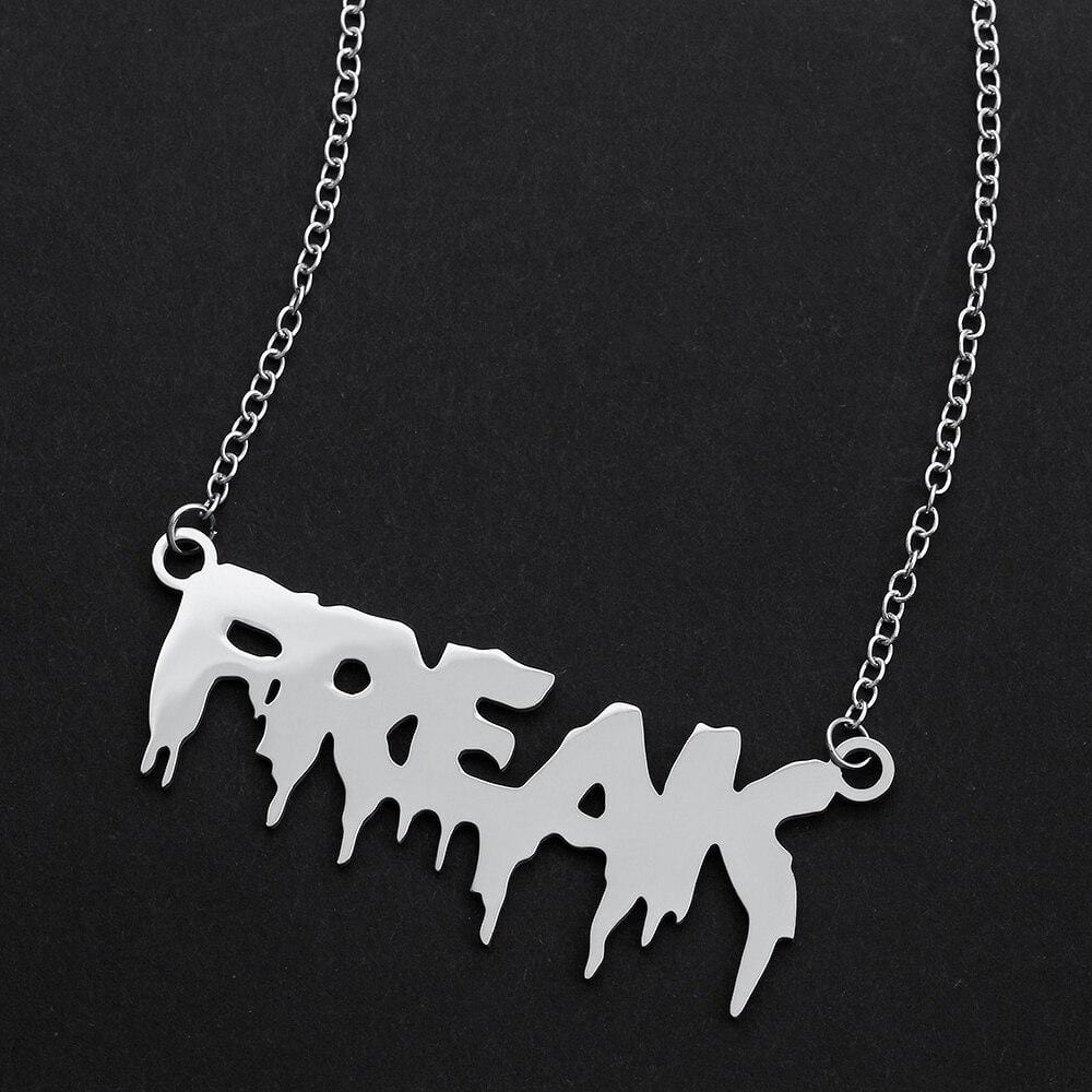 Silver 'Freak' Letter Pendant Chain Necklace - Ghoul RIP